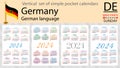 German vertical set of pocket calendar for 2024. Week starts Sunday