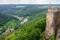 The German village of Hutten. Saxon Switzerland, Germany. View from the fortress Koenigstein. Fortress wall of the fortre Royalty Free Stock Photo