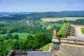 The German village of Hutten. Saxon Switzerland, Germany. View from the fortress Koenigstein. Fortress wall of the fortre Royalty Free Stock Photo