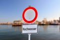 German water flood sign with red circle and text saying Hochwasser