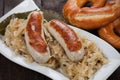 German white sausage with sauerkaraut