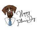 German Wirehaired Pointer dog. Fathers day greeting card. Drahthaar Dad. Mens suit, Necktie, Tie. Vector. Royalty Free Stock Photo