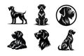Collection of Black and White Dog Silhouettes, German Wirehaired Pointer Dog Wall Art, Unique Home Decor Illustration Royalty Free Stock Photo