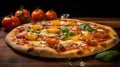 Delicious Fresh Tomato Pizza On Wooden Board