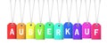 German word Ausverkauf Sale on rainbow colored price tags Royalty Free Stock Photo