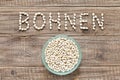 German word bohnen written with white beans Royalty Free Stock Photo