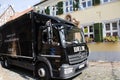 German worker working delivery send beer and drink box