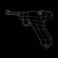 German world war military firearm pistol. Wireframe low poly vector.