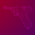 German world war military firearm pistol. Wireframe low poly vector.