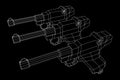 German world war military firearm pistol. Wireframe low poly vector.