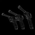 German world war military firearm pistol. Wireframe low poly vector.