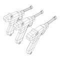 German world war military firearm pistol. Wireframe low poly vector.