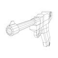 German world war military firearm pistol. Wireframe low poly vector.