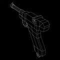 German world war military firearm pistol. Wireframe low poly vector.