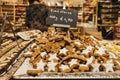 German zimtsterne `Cinnamon stars` cookies on sale at a shop in Vienna, Austria. Royalty Free Stock Photo