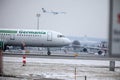 Germania jet plane in Munich Airport, MUC, snow Royalty Free Stock Photo