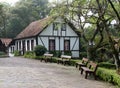 Germanic-style house and benches to sit