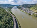 Germany Aerial of the Rhine river in andernach near koblenz viewpoint over village Leutesdorf and the river valley