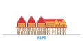 Germany, Alps, Prehistoric Pile Dwellings line cityscape, flat vector. Travel city landmark, oultine illustration, line