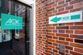 Germany, 16.09.2023: AOK sign on a brick facade in Leer, Germany Royalty Free Stock Photo