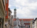Germany, Augsburg , July 14.th 2018 11 o` clock 6 minutes, View to the asilica of St. Ulrich and Afra, Catholic city church