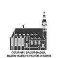Germany, Badenbaden, Badenbaden's Parish Church travel landmark vector illustration