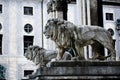 Germany, Bavaria, Munich, Feldherrenhalle, lion statue