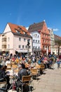 Germany Bavaria Romantic Road. Fussen. Outdoor restaurants and cafe