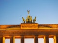 Germany, Berlin, The Brandenburg Gate The Quadriga on top of the gate featuring a chariot drawn by four horses driven b Royalty Free Stock Photo