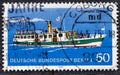 GERMANY, BERLIN - CIRCA 1975 : Cancelled postage stamp printed by Germany, Berlin, that shows Steamer Sperber, circa