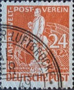 GERMANY, Berlin - CIRCA 1949: a postage stamp from Germany, Berlin in brown color showing the Postmaster Heinrich von Stephan Text