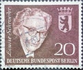 GERMANY, Berlin - CIRCA 1961: a postage stamp from Germany, Berlin with a portrait of the politician Louise Schroeder on her 4th a