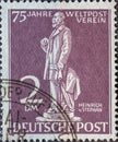 GERMANY, Berlin - CIRCA 1949: a postage stamp from Germany, Berlin in purple color showing the Postmaster Heinrich von Stephan Tex