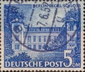 GERMANY, Berlin - CIRCA 1949: a postage stamp from Germany, Berlin showing Berlin buildings: Berlin-Tegel castle in blue