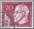 GERMANY, Berlin - CIRCA 1960: a postage stamp from Germany, Berlin showing the portrait of the doctor and microbiologist Robert Ko