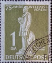 GERMANY, Berlin - CIRCA 1949: a postage stamp from Germany, Berlin in olive green color showing the Postmaster Heinrich von Stepha