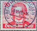 GERMANY, Berlin - CIRCA 1949: a postage stamp from Germany, Berlin in red color showing a portrait of Johann Wolfgang von Goethe.