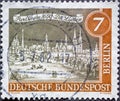 GERMANY, Berlin - CIRCA 1962: This postage stamp from Germany, Berlin showing Old Berlin: The Linden around 1650