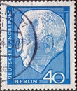 GERMANY, Berlin - CIRCA 1964: a postage stamp from Germany, Berlin showing a portrait of Federal President Heinrich LÃÂ¼bke in blue