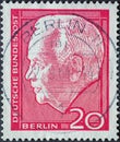 GERMANY, Berlin - CIRCA 1964: a postage stamp from Germany, Berlin showing a portrait of Federal President Heinrich LÃÂ¼bke in red