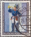 GERMANY, Berlin - CIRCA 1954: a postage stamp from Germany, Berlin showing a Prussian postillon around 1827 occasion: National Sta