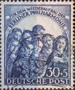 GERMANY, Berlin - CIRCA 1950: a postage stamp from Germany, Berlin showing singing angels excerpt from Ghent Altarpiece and the