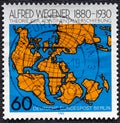 GERMANY, Berlin - CIRCA 1980: A postmark Germany, shows Showing Continental Drift. And Alfred Wegener 1880-1930 Royalty Free Stock Photo