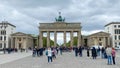 Germany, Berlin Mitte, visitor crowds at Pariser Platz, Brandenburg Gate
