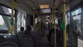 Germany, Berlin. Public transport bus BVG, Berliner Verkehrsbetriebe inside view from passenger seat