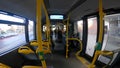 Germany, Berlin. Public transport in Germany. BVG. Berliner Verkehrsbetriebe. Interior, view from inside a berlin bus in