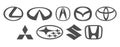 Germany, Berlin-08/04/2021: A set of Japanese car logos. Black logo on a white background, Mitsubishi, Subaru, Lexus, Akura,