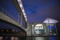 Berlin, Germany, the Spree at night, the riverside of the modern buildings at night under the lights more concise and powerful