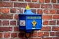 Germany. A blue mailbox on Bettcherstrasse in Bremen. February 14, 2018 Royalty Free Stock Photo