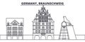 Germany, Braunschweig line skyline vector illustration. Germany, Braunschweig linear cityscape with famous landmarks